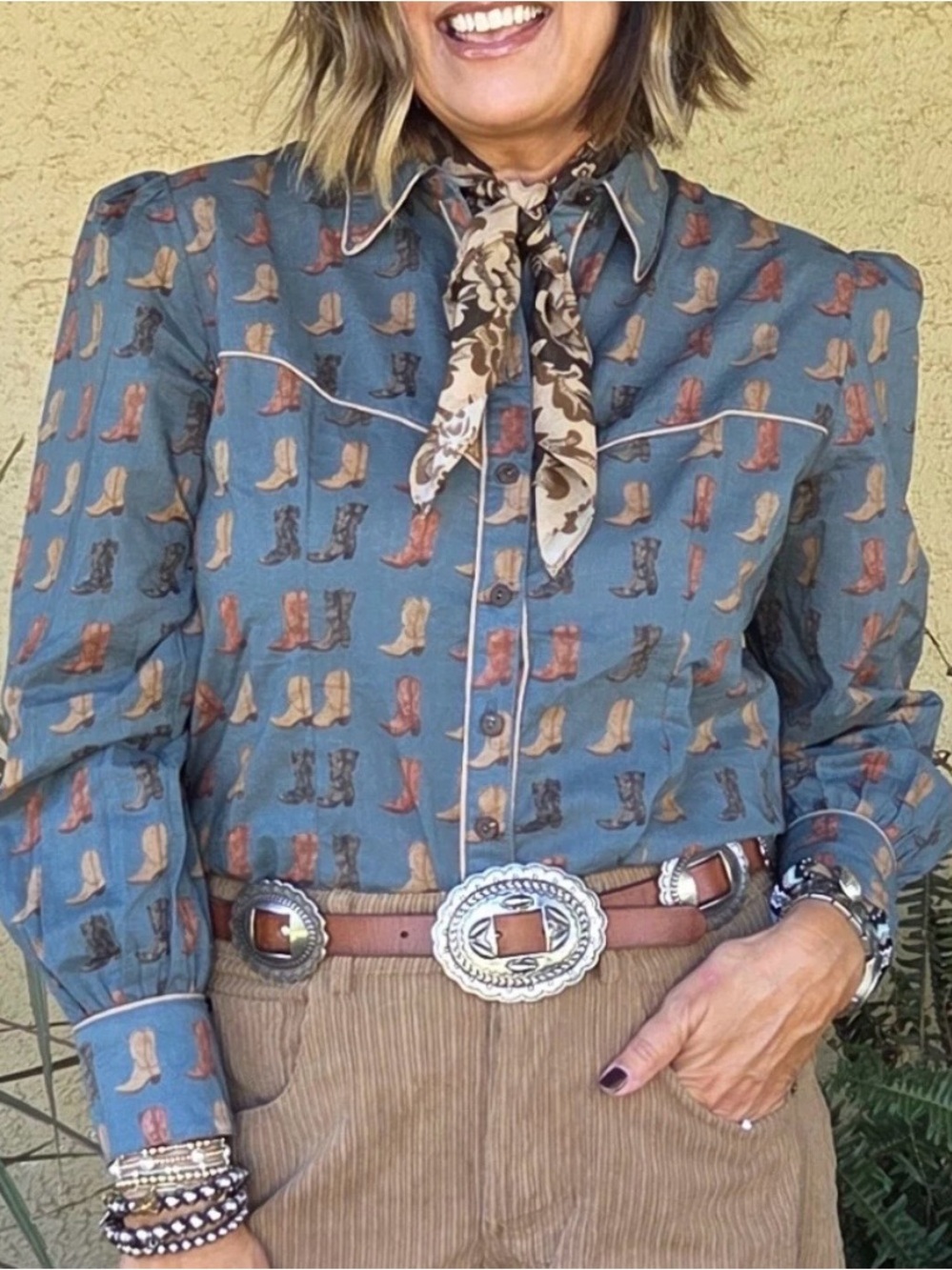 Cowboy Boot Print Western Blouse